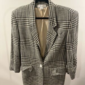 Jones New York Cream and White Houndstooth Blazer